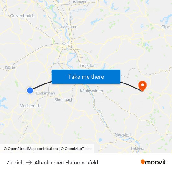 Zülpich to Altenkirchen-Flammersfeld map