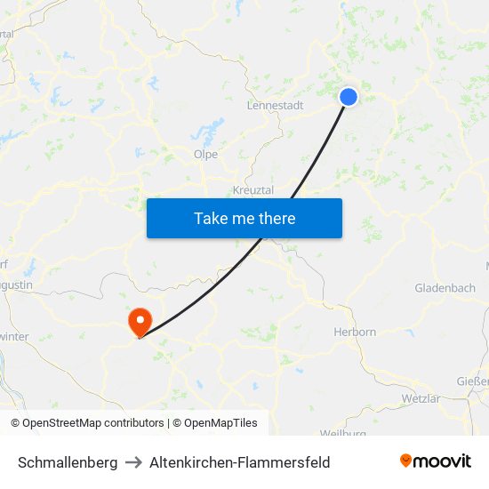 Schmallenberg to Altenkirchen-Flammersfeld map