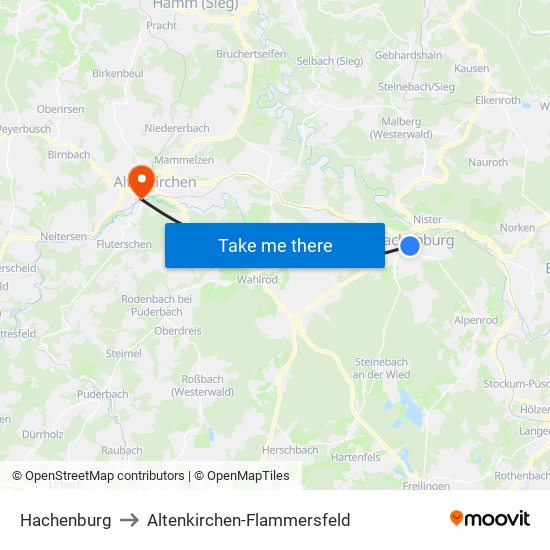 Hachenburg to Altenkirchen-Flammersfeld map