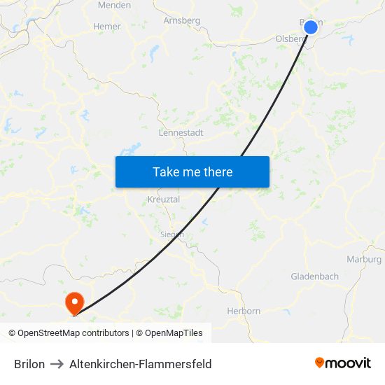 Brilon to Altenkirchen-Flammersfeld map