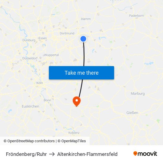 Fröndenberg/Ruhr to Altenkirchen-Flammersfeld map