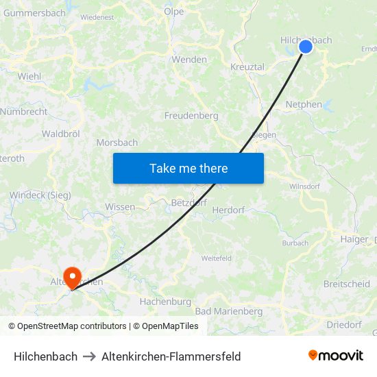 Hilchenbach to Altenkirchen-Flammersfeld map