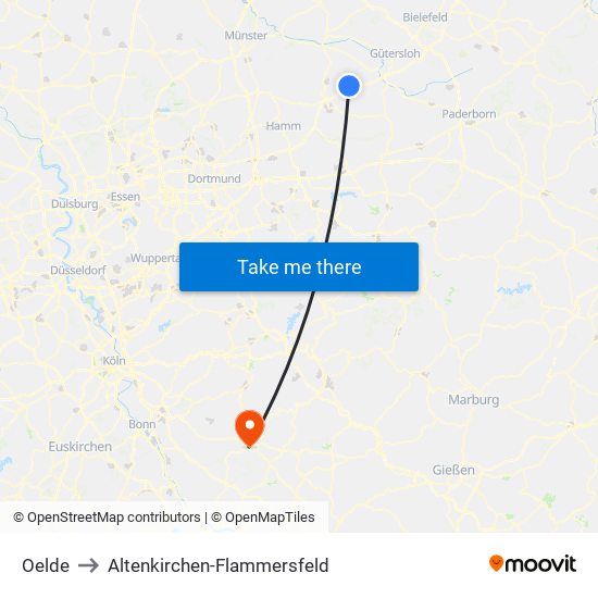 Oelde to Altenkirchen-Flammersfeld map