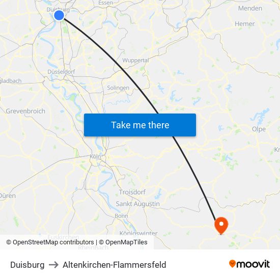 Duisburg to Altenkirchen-Flammersfeld map