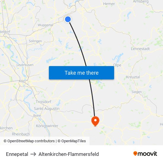 Ennepetal to Altenkirchen-Flammersfeld map