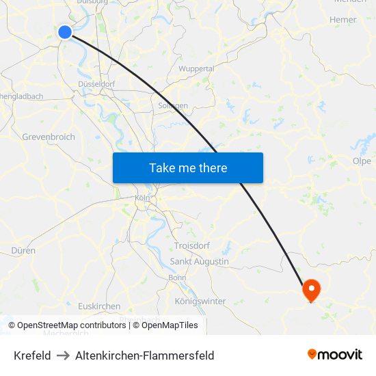 Krefeld to Altenkirchen-Flammersfeld map