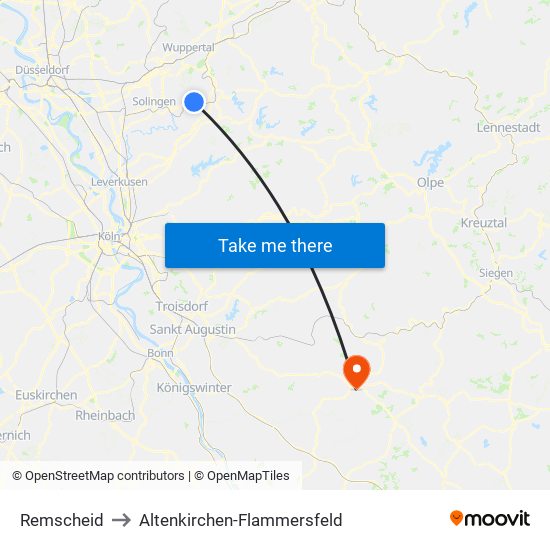 Remscheid to Altenkirchen-Flammersfeld map