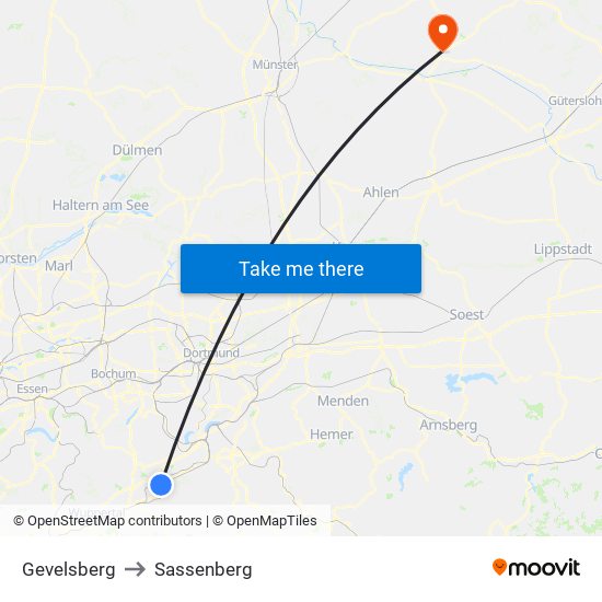 Gevelsberg to Sassenberg map