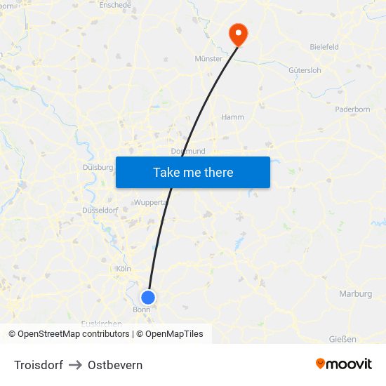 Troisdorf to Ostbevern map