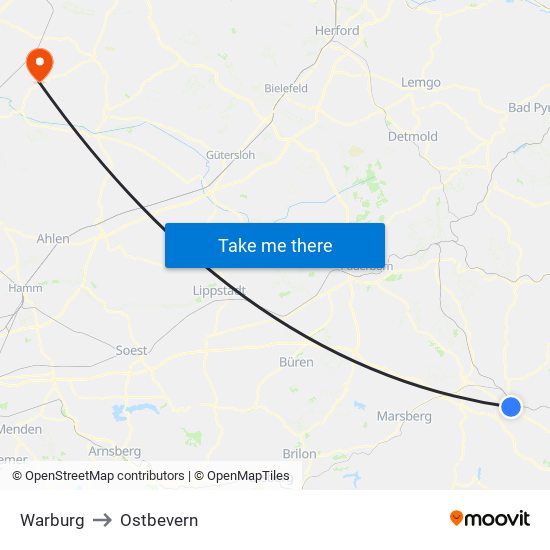 Warburg to Ostbevern map