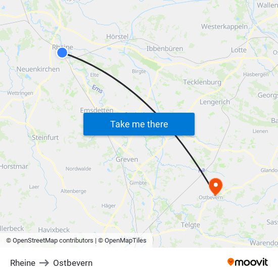 Rheine to Ostbevern map
