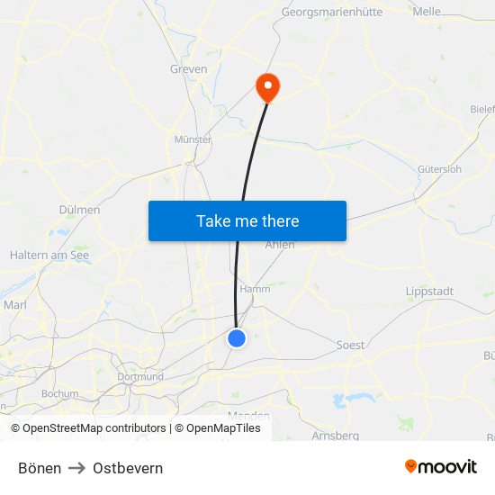 Bönen to Ostbevern map