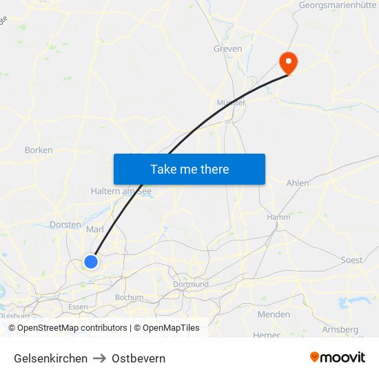 Gelsenkirchen to Ostbevern map