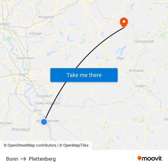 Bonn to Plettenberg map