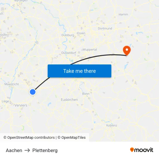 Aachen to Plettenberg map