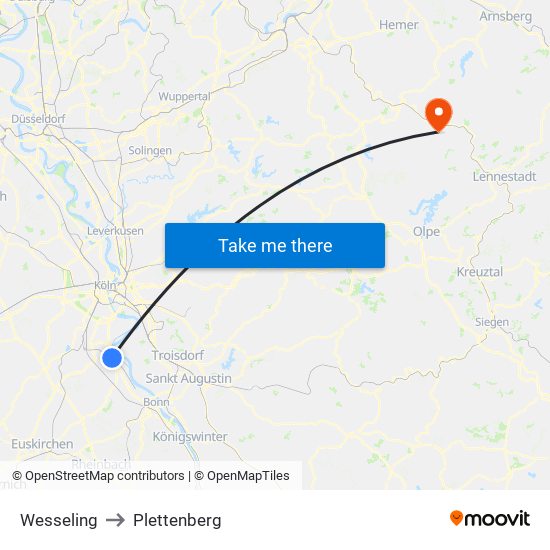 Wesseling to Plettenberg map