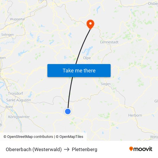 Obererbach (Westerwald) to Plettenberg map