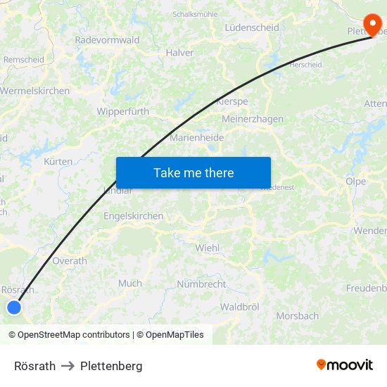 Rösrath to Plettenberg map