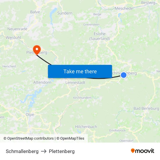 Schmallenberg to Plettenberg map