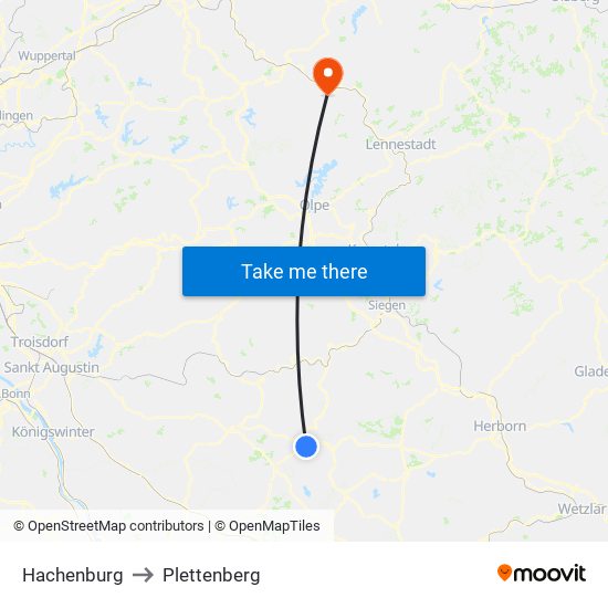 Hachenburg to Plettenberg map