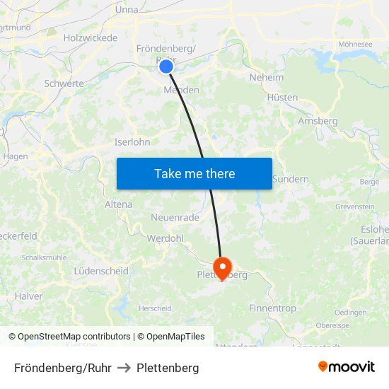 Fröndenberg/Ruhr to Plettenberg map