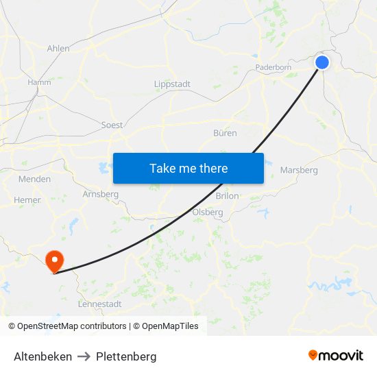 Altenbeken to Plettenberg map