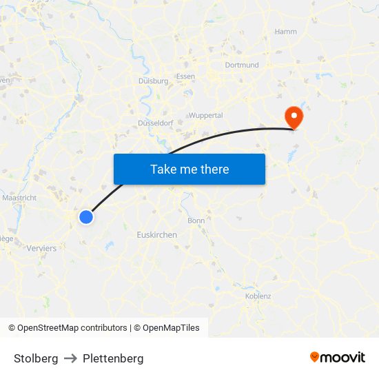 Stolberg to Plettenberg map