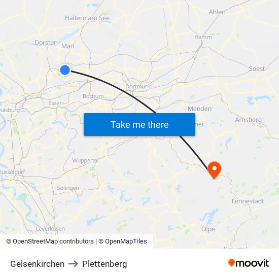 Gelsenkirchen to Plettenberg map