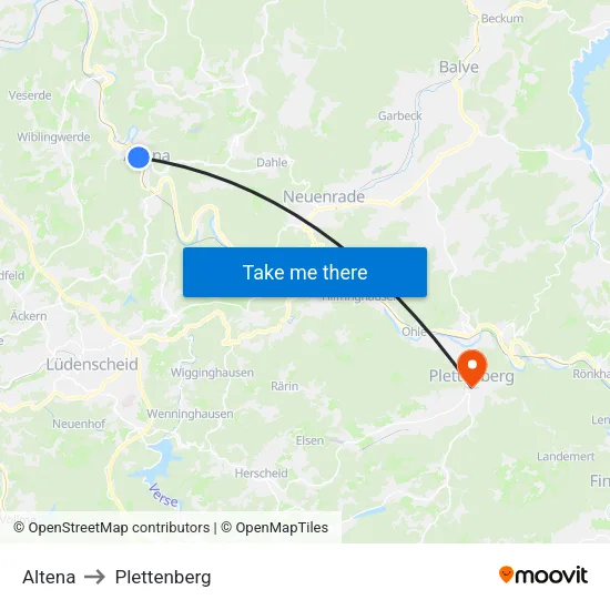 Altena to Plettenberg map