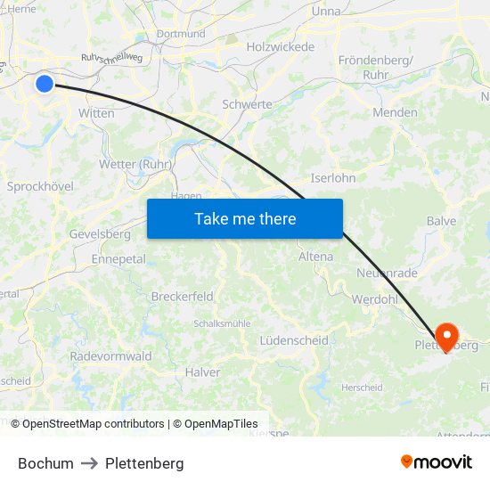 Bochum to Plettenberg map