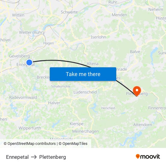 Ennepetal to Plettenberg map