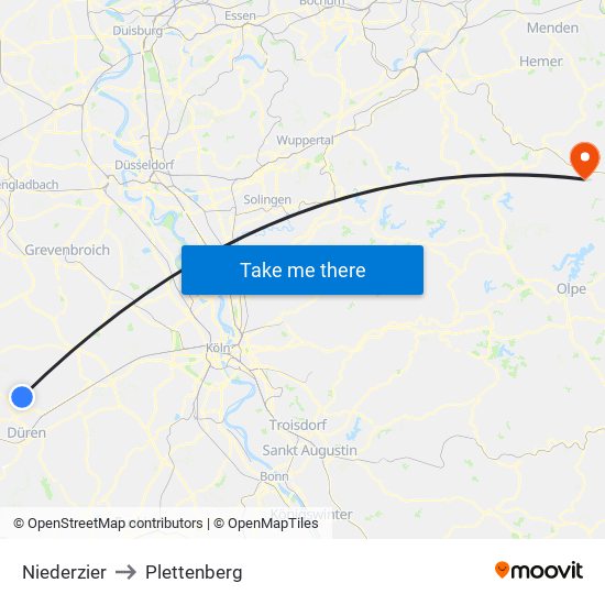 Niederzier to Plettenberg map
