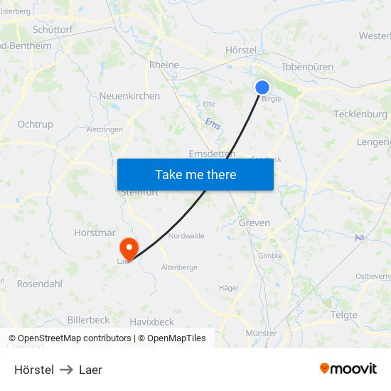 Hörstel to Laer map
