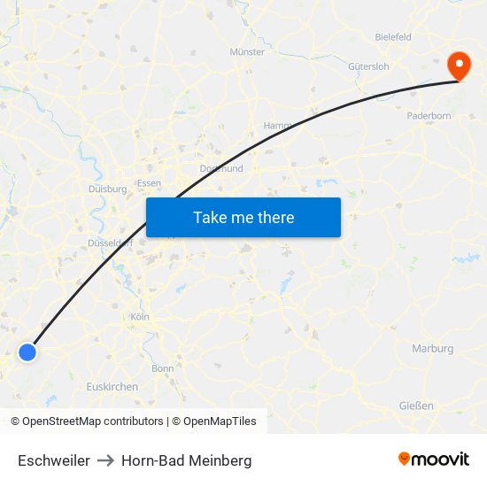 Eschweiler to Horn-Bad Meinberg map