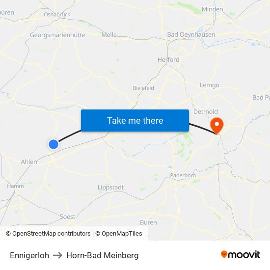 Ennigerloh to Horn-Bad Meinberg map