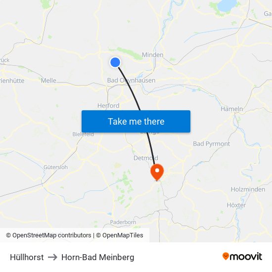 Hüllhorst to Horn-Bad Meinberg map