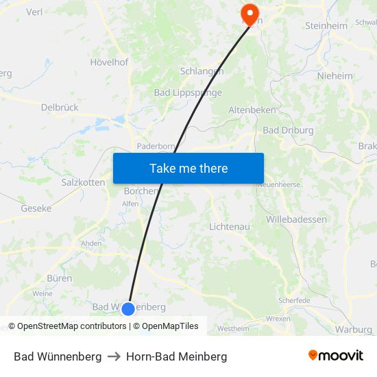 Bad Wünnenberg to Horn-Bad Meinberg map