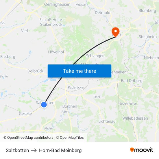 Salzkotten to Horn-Bad Meinberg map