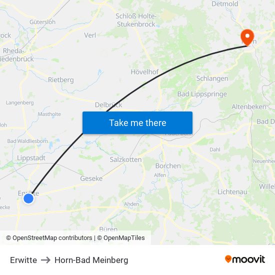 Erwitte to Horn-Bad Meinberg map