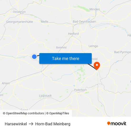 Harsewinkel to Horn-Bad Meinberg map