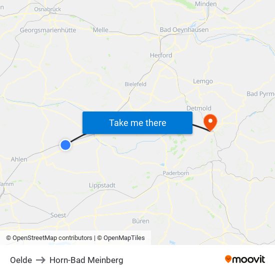 Oelde to Horn-Bad Meinberg map