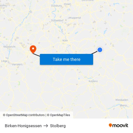 Birken-Honigsessen to Stolberg map