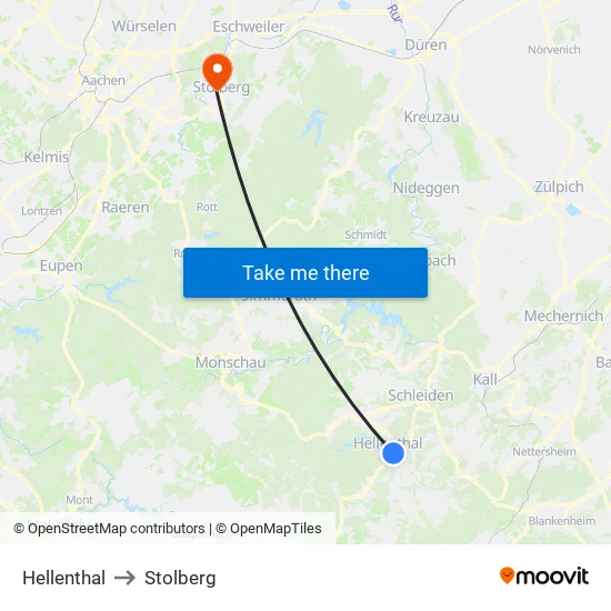 Hellenthal to Stolberg map