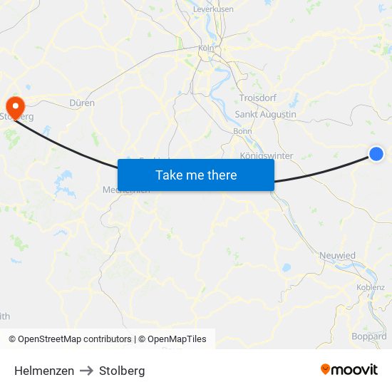 Helmenzen to Stolberg map