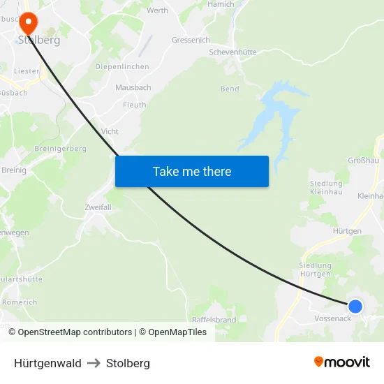 Hürtgenwald to Stolberg map