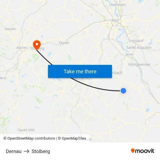 Dernau to Stolberg map