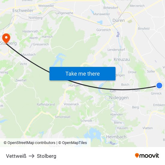 Vettweiß to Stolberg map