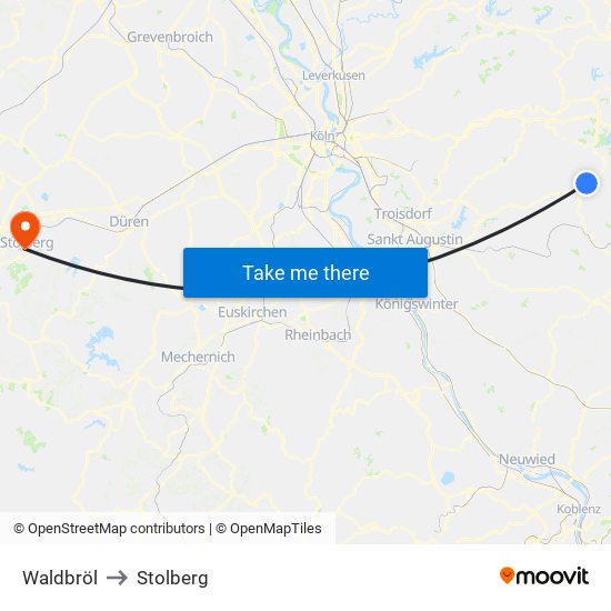 Waldbröl to Stolberg map