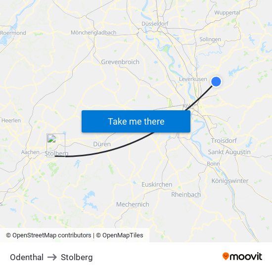 Odenthal to Stolberg map