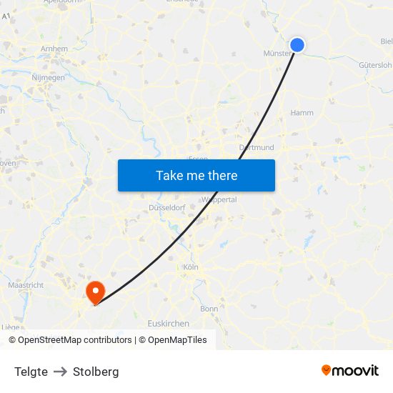 Telgte to Stolberg map